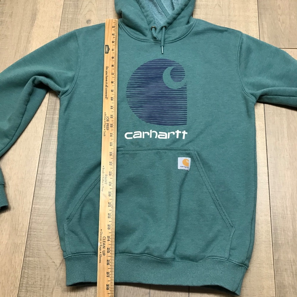 Carhartt Hoodie Sweatshirt Mens Sz S Green Rain Defender Loose Fit Logo Graphic - Picture 7 of 8